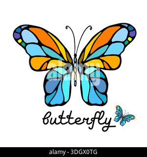 Schlichter farbiger Schmetterling. Handgezeichnet. Nicht AI, Vektordarstellung. Stock Vektor