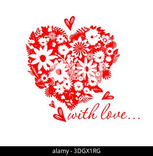 Das Herz der Blumen. Alles Gute zum Valentinstag. Handgezeichnet. Nicht AI, Vektordarstellung. Stock Vektor