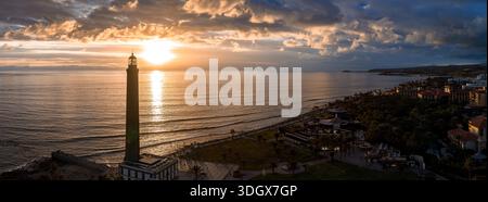 Panorama des Sonnenuntergangs von Maspalomas Lighthouse auf Gran Canaria Stockfoto