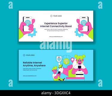 Flache Cartoon Internet Service Provider handgezeichnete Illustration für horizontales Banner Design Stock Vektor