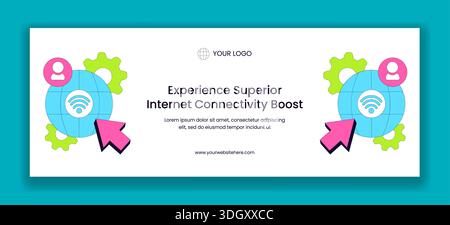 Hintergrund der Social-Media-Abdeckung mit handgezeichnetem Flat-Cartoon-Internet-Service-Provider-Thema Stock Vektor