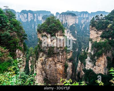 Majestätische Sandsteinsäulen des Zhangjiajie National Forest Park, bekannt als Avatar Mountains. Diese atemberaubende Landschaft inspirierte den Schwimmer Stockfoto