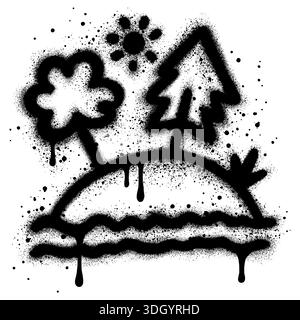 Graffiti-Illustration von Hügeln, Meer und Bäumen für Kinder Stock Vektor