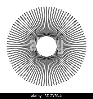 Radiales Sonnenfeldmuster konvergierende schwarze Linien zur Erstellung eines optischen Illusionsfokus-Testdiagramms, das für die Augenheilkunde zur Kalibrierung des Sehvermögens verwendet wird Stock Vektor