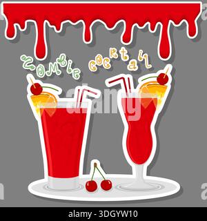 Illustration zum Thema des schönen Alkohol Cocktail Zombie, hell scharlachrote Zombie bestehend aus Vollglas Tasse mit transparentem Cocktail und Würfel von Stock Vektor