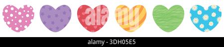 Ein einfaches Set verschiedener Herzen. Handgezeichnet. Isolierte Herzen. Flacher Cartoon-Style. Stock Vektor