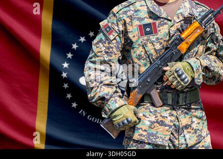 Mississippi neue US-Staatsflagge mit Soldat, der ein Sturmgewehr hält Stockfoto