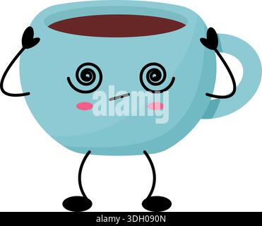 Niedliche Kawaii-Kaffeetasse-Zeichentrickfigur Stock Vektor