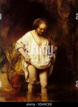 Eine Frau, die in einem Fluss baden. Rembrandt. 1655. Das Modell ist wahrscheinlich Hendrickje Stoffels. Stockfoto