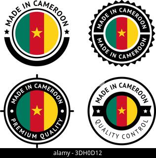 Nationalflagge der Republik Kamerun, flache Vektorsymbole setzen Stock Vektor