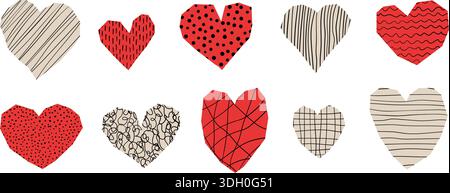Hand gezeichnet Scribble Ausschnitt Herz Formen Collage Vektor abstrakte Design Elemente für Valentinstag, Hochzeit Scrabbook Aufkleber Stock Vektor