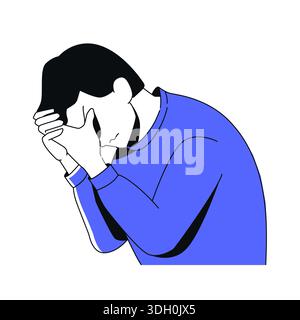 Mann mit Kopfschmerzen - bunte flache Design-Illustration Stock Vektor