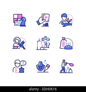 Hobbys und Freizeit – Set mit Ikonen im Liniendesign Stock Vektor