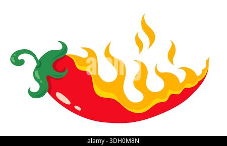 Vintage-Vektor-Emblem von Chili-Pfeffer in Flamme. Retro-Illustration der roten Chilischote im Feuer. Stock Vektor