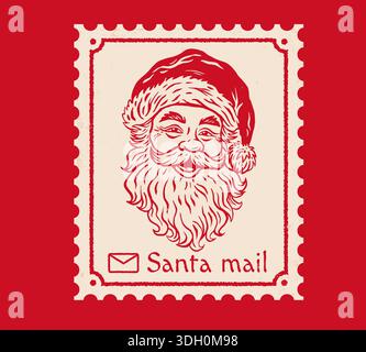 Vintage-Vektor-Postkarte mit Santa Claus. Vektor-Vintage-Karte mit Weihnachtsmann für Weihnachten und Neujahr. Stock Vektor