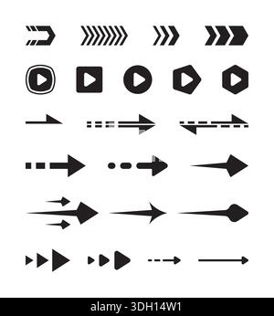 Vektorpfeilzeichen gesetzt. Pfeilzeichen gesetzt. Verschiedene Pfeilsymbole Stockfoto