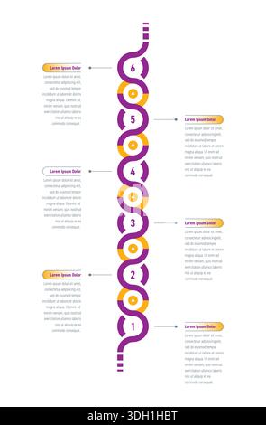 Infografik-Vorlage in sechs Schritten. Infografik-Vorlage für Wellenlinien. Infografik-Vorlage für Unternehmen, Bildung, Industrie und Technologie. Informationen Stock Vektor
