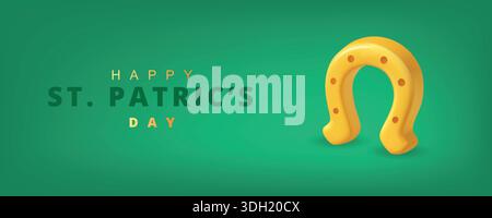 Happy Saint Patricks Day Banner mit goldenem Hufeisen Stock Vektor