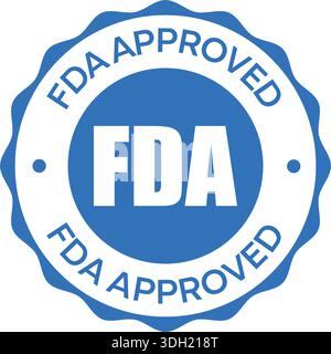 Blaues Zertifizierungsschild mit FDA-Zulassung – Qualitätssicherung, Konformitätssiegel und Garantie für die Lebensmittelverwaltung Stock Vektor