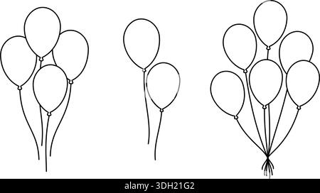 Vektorset für Ballon-Kontur. Minimales Dekor, Ausmalseiten und feierliches Design Stock Vektor