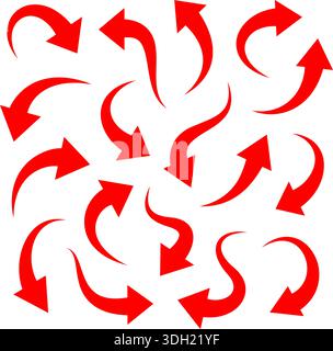 Kollektion mit roten gebogenen Pfeilen. Vektorpfeile für Richtung, Bewegung und visuelle Hervorhebung Stock Vektor