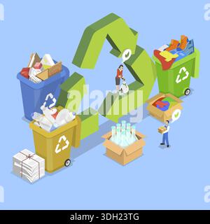 3D Isometrischer flacher Vektor Illustration von Ökologie und Umweltschutz, reduzieren, wiederverwenden, reparieren, recyceln Erde mit intelligenten Strategien retten Stockfoto