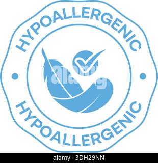 Hypoallergen-zertifiziertes Schild – Sicherheitssiegel für empfindliche Haut mit Feder und Häkchen für die Kennzeichnung von Kosmetikprodukten Stock Vektor