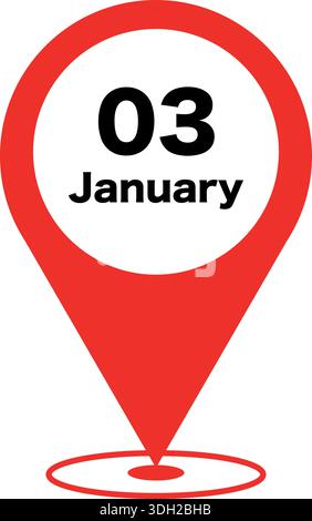 Kalenderereignismarkierung Januar 03 – minimalistisches schwarzes Kartensymbol für Terminplanung und Datumserinnerungen Stock Vektor