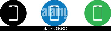 Symbolsatz für Smartphone-Schnittstelle – minimalistische Mobiltelefonsymbole in Schwarz, Blau und Grün für App-Design und Kommunikations-UI Stock Vektor