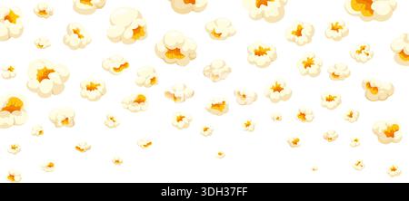 Fallendes Popcorn. Fliegender Popcorn Hintergrund, Popcorn Kerne Kino Theater Snack Food Film Banner Design süß oder salzig Popcorn, Cartoon Tapete Kicky Vektor Illustration Original Artwork Stock Vektor