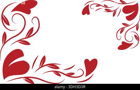 Elegantes rotes, mit Herz und Weinstock gestaltetes romantisches dekoratives Rahmenelement für Feiern Stock Vektor