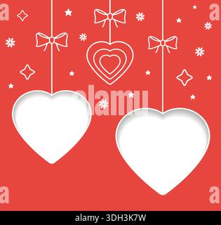 Valentinskarte mit Weihnachtsdekoration. Happy Valentines Day Hintergrund. Papierschnitt Valentinskerz auf rosa Hintergrund. Vektorabbildung. Stock Vektor