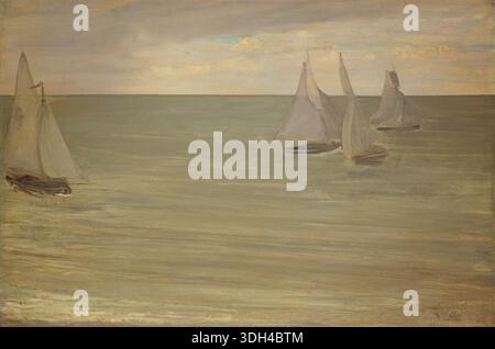 Trouville (Grey and Green, The Silver Sea) von James McNeill Whistler, 1865, Segelboote auf ruhigen Gewässern mit weichem Horizont, gedämpfter Palette von Grün und Grau Stockfoto
