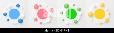 Realistische 3D-Frame-Kollektion. Buntes Set von Kreisbühnen mit hüpfenden Kugeln. Stock Vektor