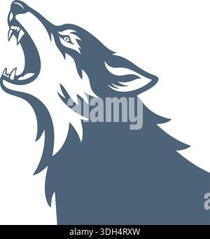 Stilvoller Wolfskopf im Profil mit offenem Mund und aufgeheuchelter Grafik Stock Vektor