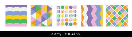 Set aus geometrischen Abdeckungen in minimalen, trendigen Farben. Stock Vektor
