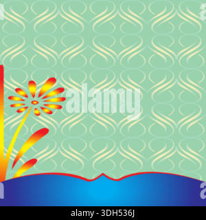 Blumendesign mit leuchtender Blume und abstrakter Welle auf hellgrünem Hintergrund für Bannerkarten Stock Vektor