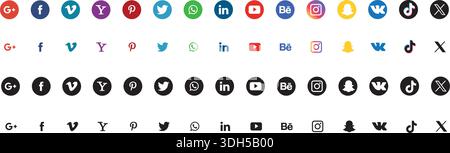 Sammlung von beliebten Social-Media-Logo. Symbole für soziale Medien. Stock Vektor