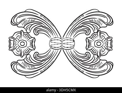 Symmetrische Handzeichnung barocke Ornamente isolierte Illustration Stock Vektor