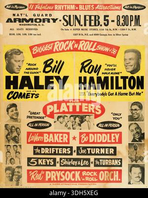 Größte Rock 'n' Roll Show 1956 – Vintage-Jumbo-Showprint für die größte Rock 'n' Roll Show mit Bill Haley und The Platters Stockfoto