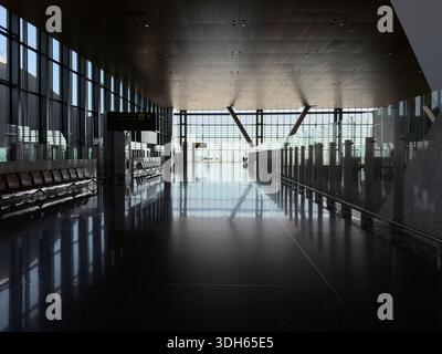 Doha, Katar - 5. Januar 2026: Im Hamad International Airport of Arrival Lounge Doha, Katar Stockfoto