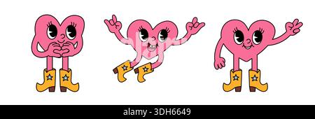 Pinkfarbene Groovy Herzfiguren Set Illustration Stock Vektor