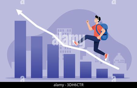 Mann steigert steigenden Erfolg im Geschäftsdiagramm Stock Vektor