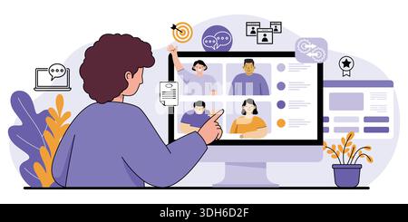 Videoanrufe und Online-Zusammenarbeit im Remote-Team Stock Vektor