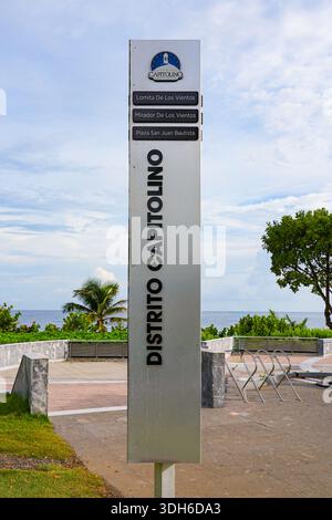 Moderne Wegbeschaffungstotem im Distrito Capitolino auf der Plaza San Juan Bautista von San Juan, Puerto Rico Stockfoto