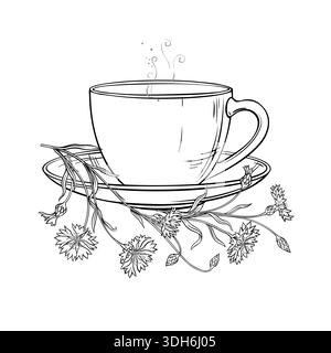 Tasse Maisblume Tee Outline Illustration. Stock Vektor