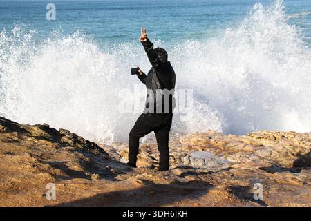Selfie mit der Welle Stockfoto