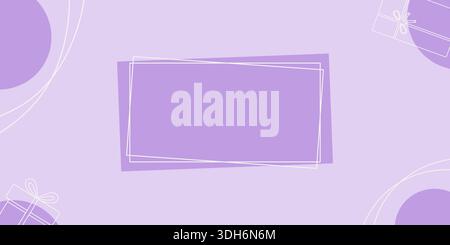 Horizontales Banner mit Formen Umrandung von Geschenkkartons und sich kreuzenden Linien Schwarzweiß-violett Kopierraum. Isolierte Vektor-Illustration Geburtstag Banner oder Promo Vorlage, Faltblätter, Flyer, Medienpost, Tag Stock Vektor