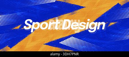 Abstrakter Sporthintergrund mit blauen Pinselformen auf orangefarbenem Hintergrund im Grunge-Stil. Grunge Banner oder Poster Design Stock Vektor