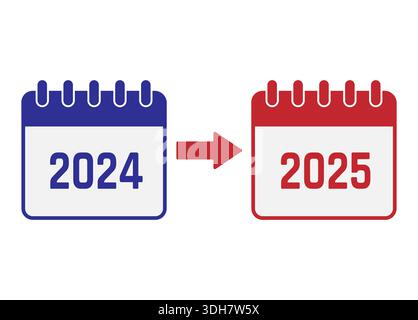 Übergang von 2024 auf 2025. Vektor für Websites, Anwendungen und kreatives Design. Einfacher STYLE Stock Vektor